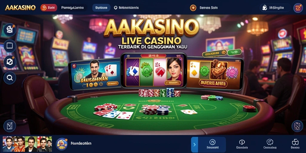 Screenshot AAKASINO menampilkan dealer langsung dan permainan kasino yang mengesankan.