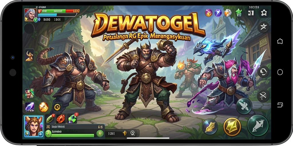 Screenshot gameplay DEWATOGEL menampilkan karakter bertarung di dunia fantasi.