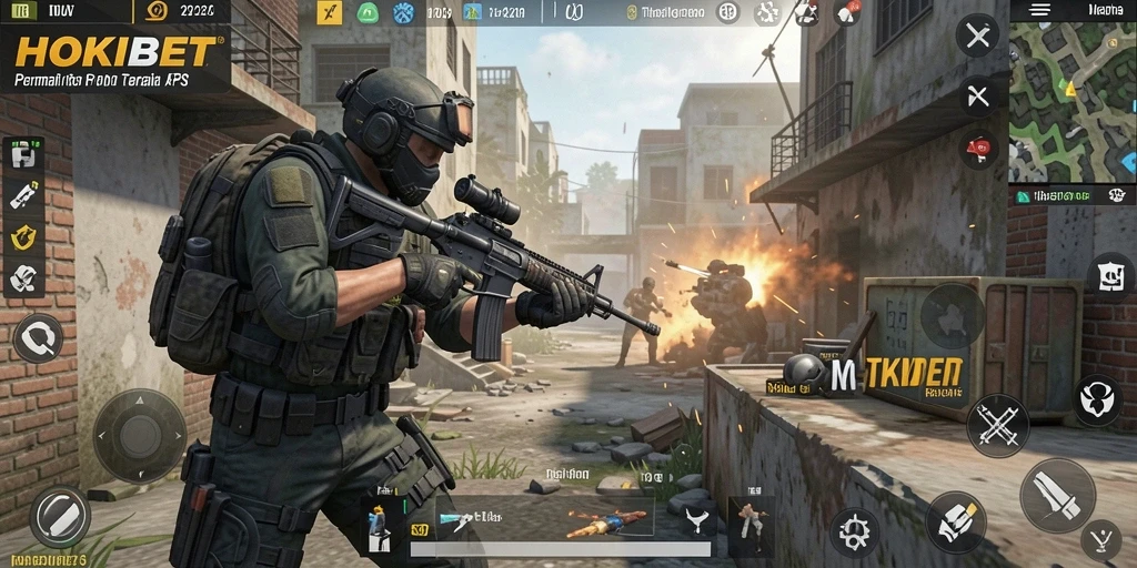 Tampilan aksi mendebarkan dalam HOKIBET saat gameplay FPS