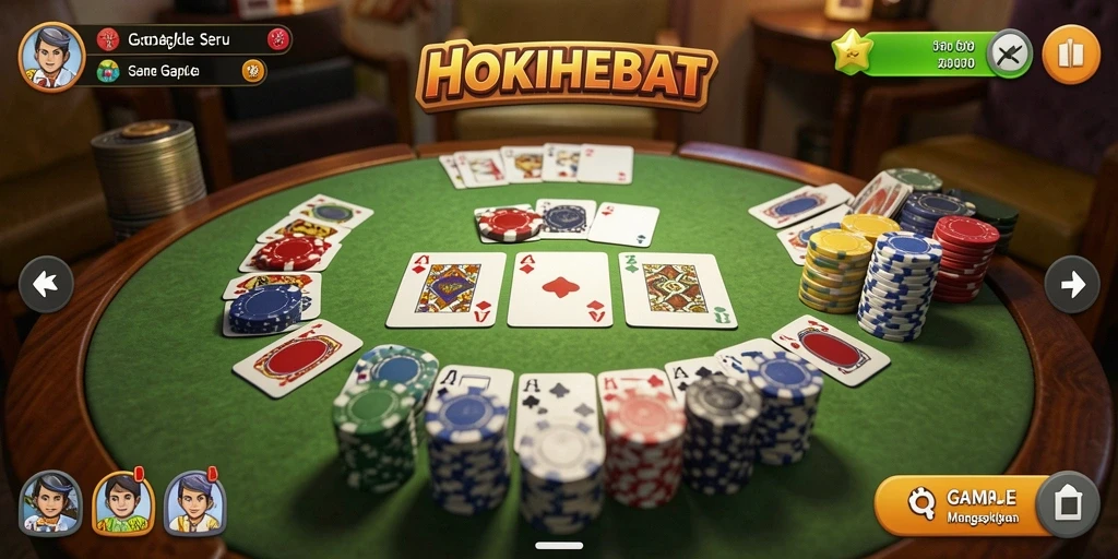 Screenshot utama HOKIHEBAT yang menunjukkan gameplay Gaple yang seru.
