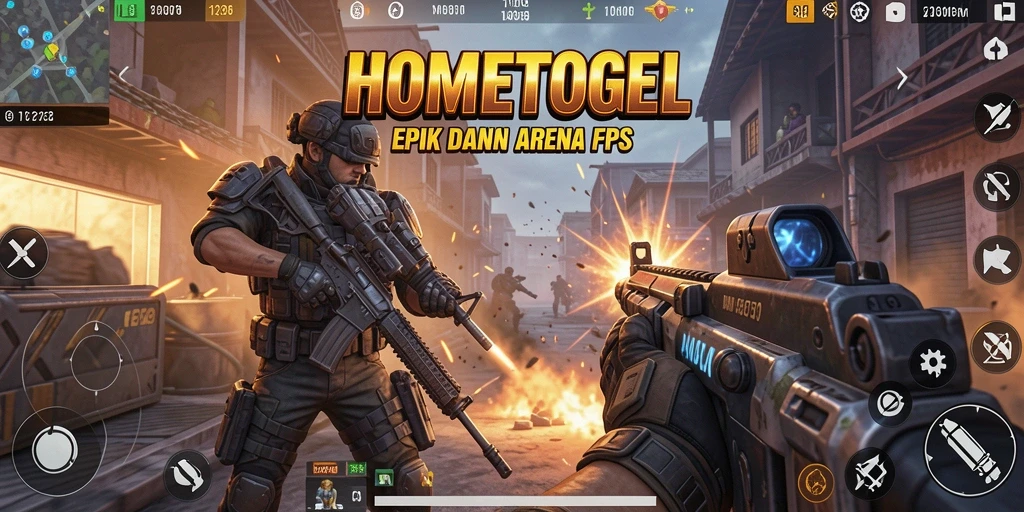 Screenshot dari aksi intens di HOMETOGEL dengan gameplay FPS.