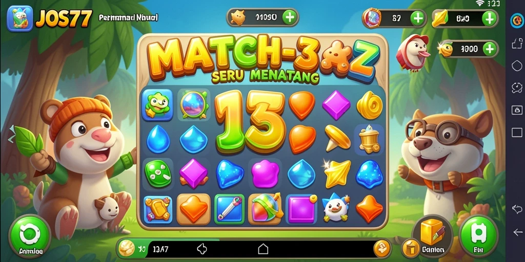Screenshot utama JOS77 menampilkan gameplay Match-3 yang menarik.