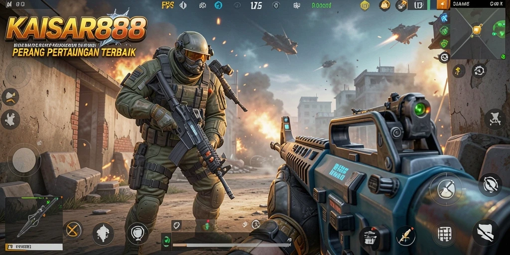 Tampilan screenshot dari gameplay seru KAISAR888 dengan aksi tembak-menembak yang intens.