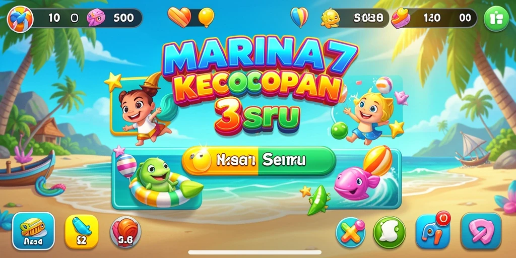 Screenshot utama MARINA77 menampilkan gameplay Match-3 yang seru dan penuh warna.