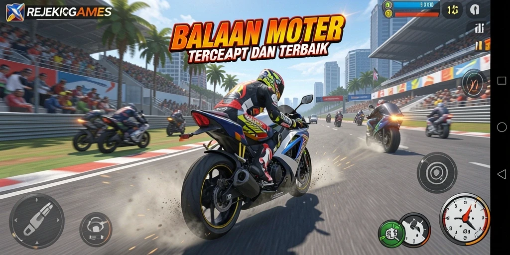 Gameplay menarik dari REJEKIGAMES dengan balapan motor yang seru.