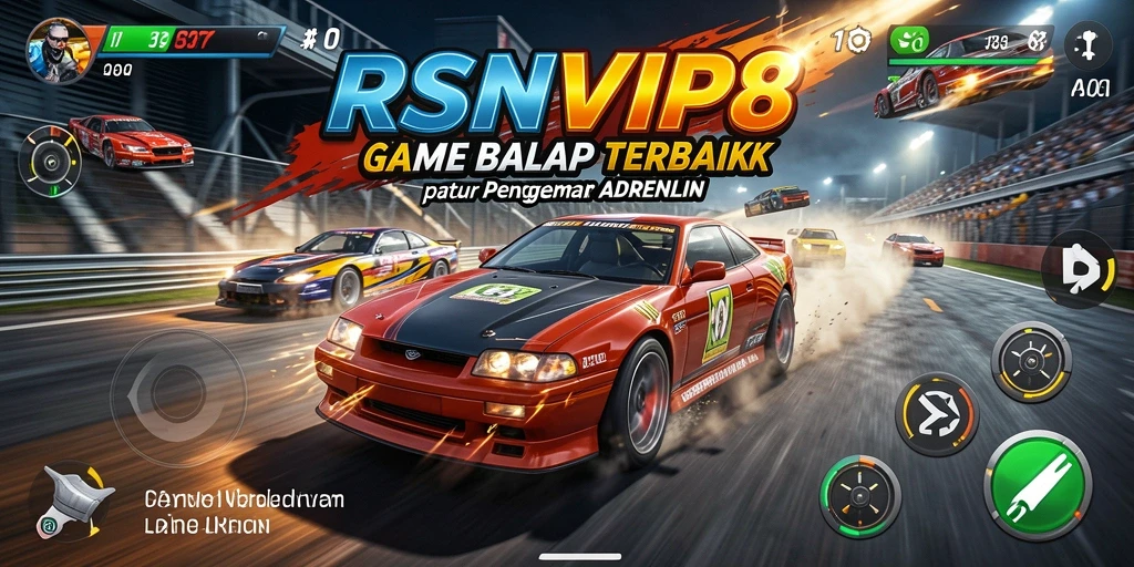 Screenshot gameplay RSNVIP8 menampilkan aksi balap yang mendebarkan.