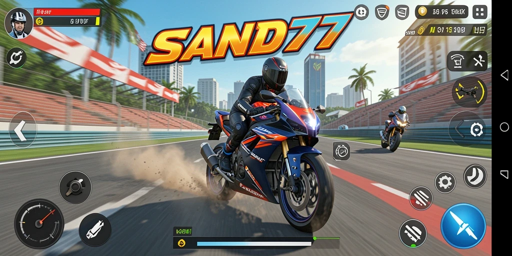Screenshot menunjukkan aksi balap motor yang mendebarkan.