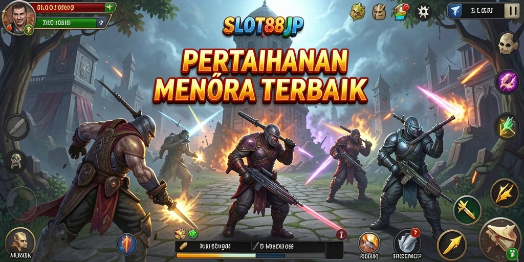 Screenshot gameplay SLOT88JP menampilkan pertahanan menara yang strategis dan aksi mendebarkan.