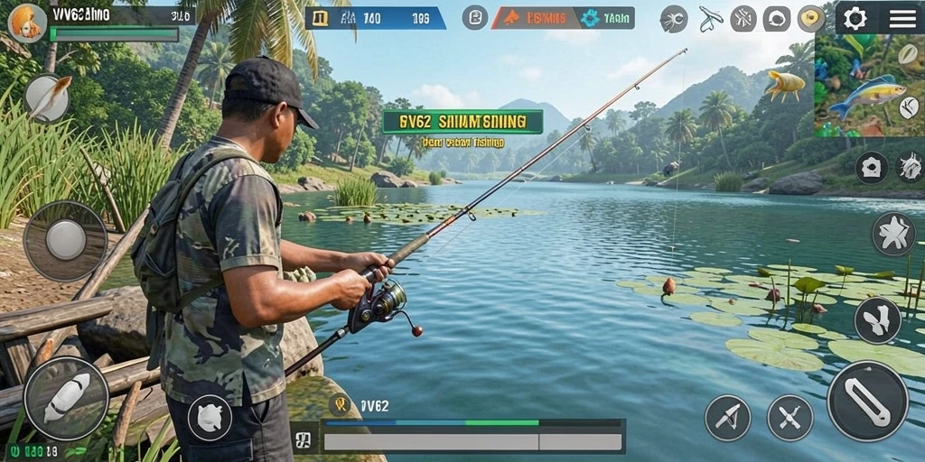 Tampilan gameplay menampilkan pengalaman memancing yang seru dan menantang.